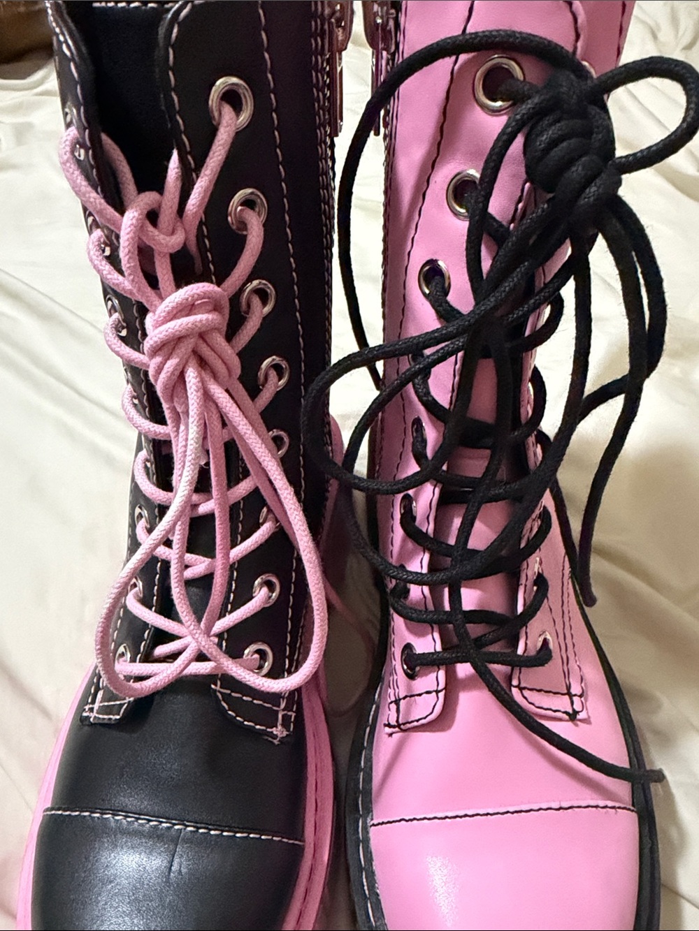 Current Mood Pink and Black Lace-Up Combat Boots